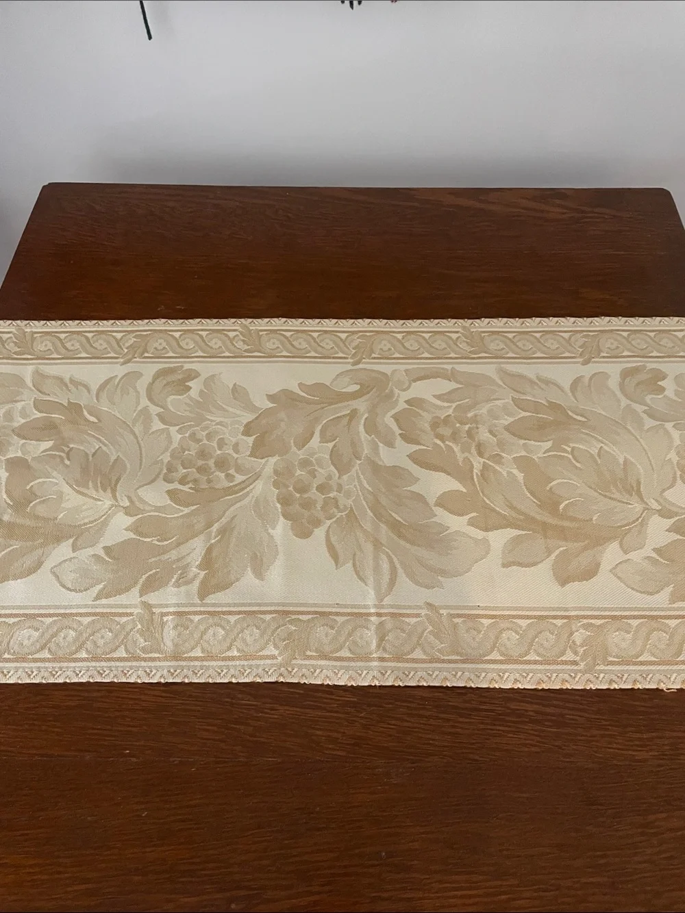 Damask beige table runner like new with tassels